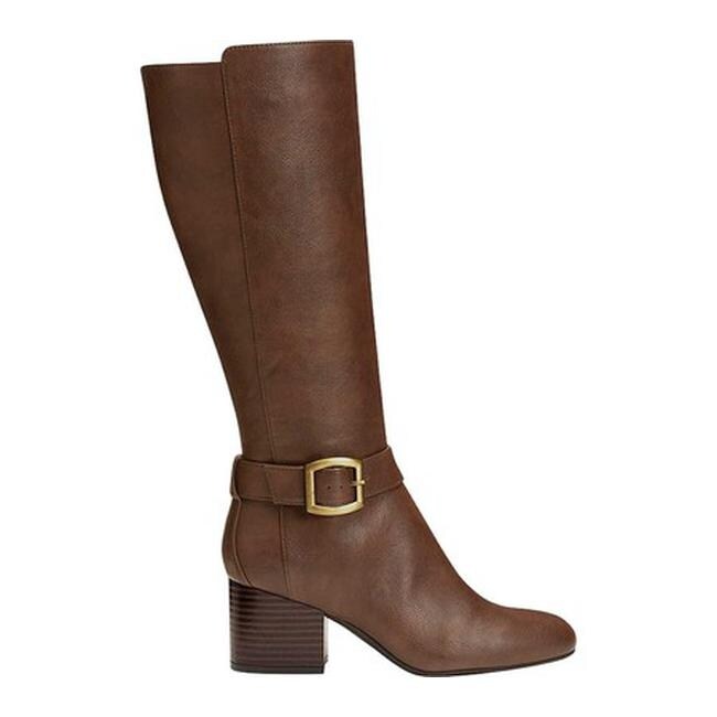 knee length tan leather boots