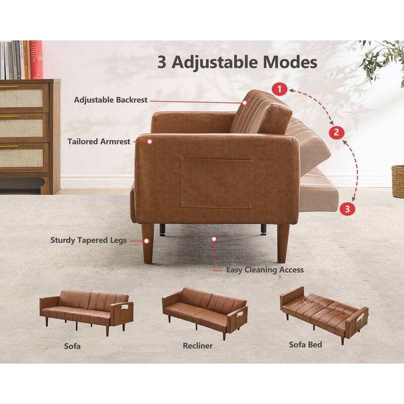 75" Futon Sofa Bed, Mid-Century Modern Futon Couch, Convertible Sleeper Sofa