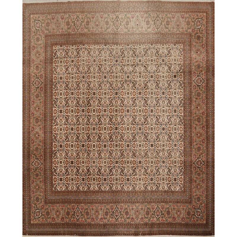 Hand Knotted Oriental 100% Wool Carpet Traditional Floral Beige & Ivories Tabriz Area Rug - 8' 2'' X 8' 2''