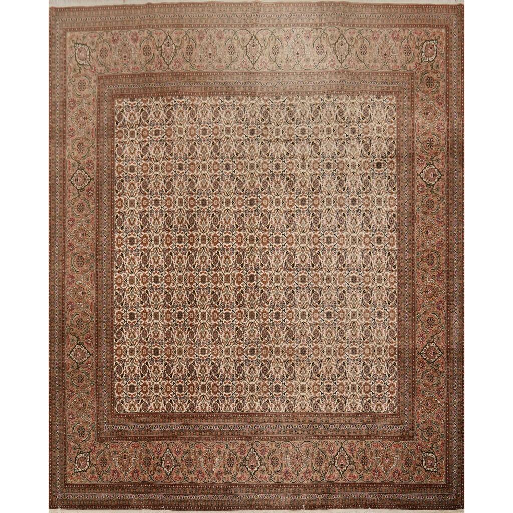 Hand Knotted Oriental 100% Wool Carpet Traditional Floral Beige & Ivories Tabriz Area Rug - 8' 2'' X 8' 2''