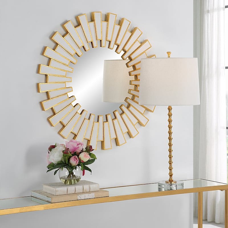 Copper Grove Gold Leaf Mirrored Rays Sunburst Wall Mirror