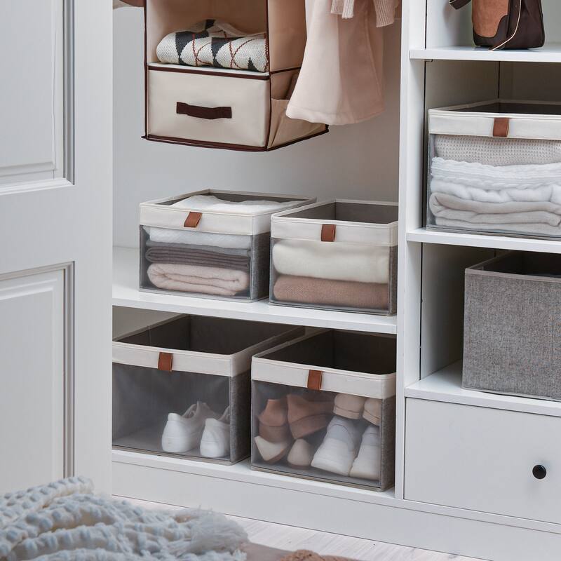 StorageWorks Foldable Storage Bins, Set of 3, Gray&White