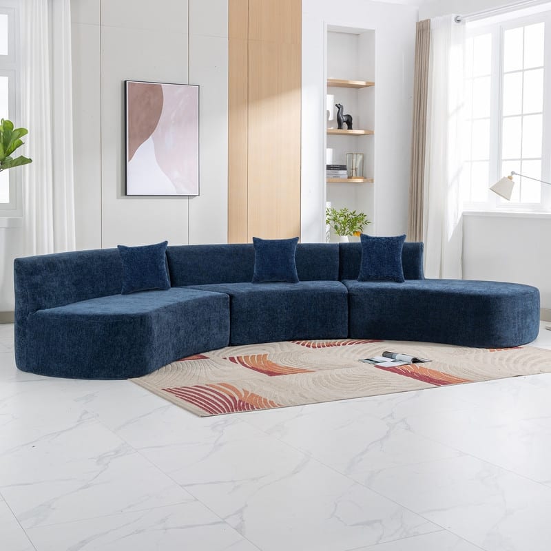 Curved Sofa Sectional Sofa with Three Throw Pillows