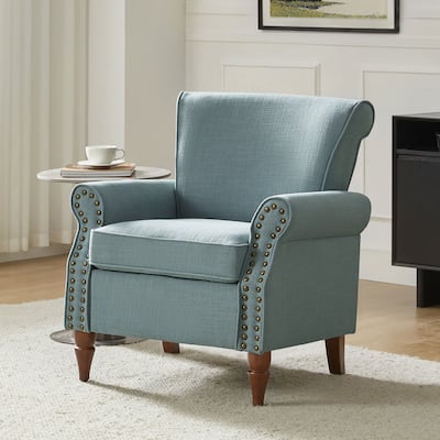 Nyctelius Upholstered Comfy Accent chair with Classic Turned Wooden Legs and Nailhead Trim by HULALA HOME