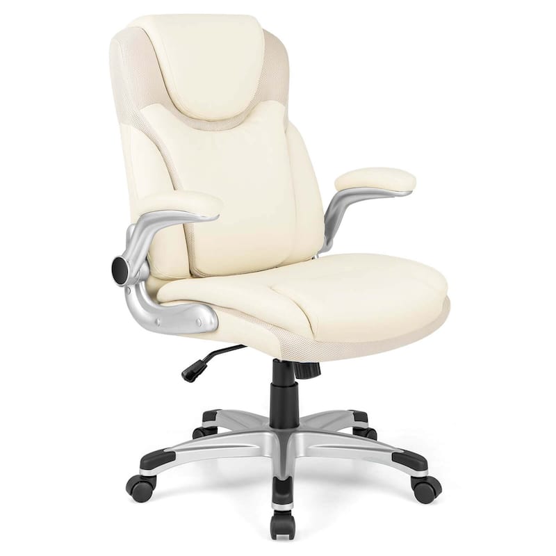 Costway Ergonomic Office Chair PU Leather Executive Swivel with - See Details - Beige