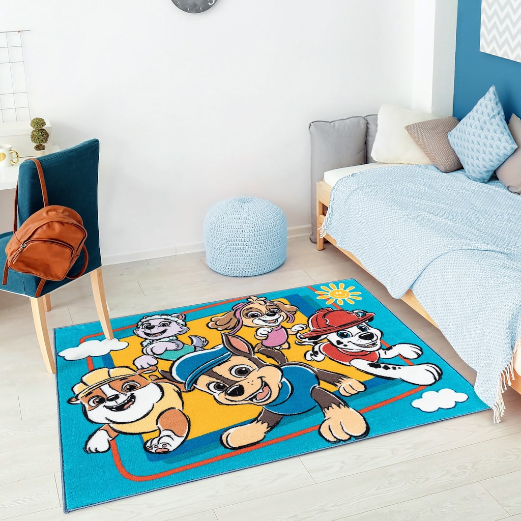 Licensed Nickelodeon Paw Patrol Team Multi-Colored Easy Care Non-Slip Soft Polyester Kids Rug 3x5 - 3' 4" x 4' 6"