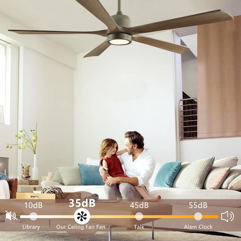 60" Wood Ceiling Fan with Light and Remote Control,6-Speed Noiseless Reversible DC Motor, Ceiling Fan