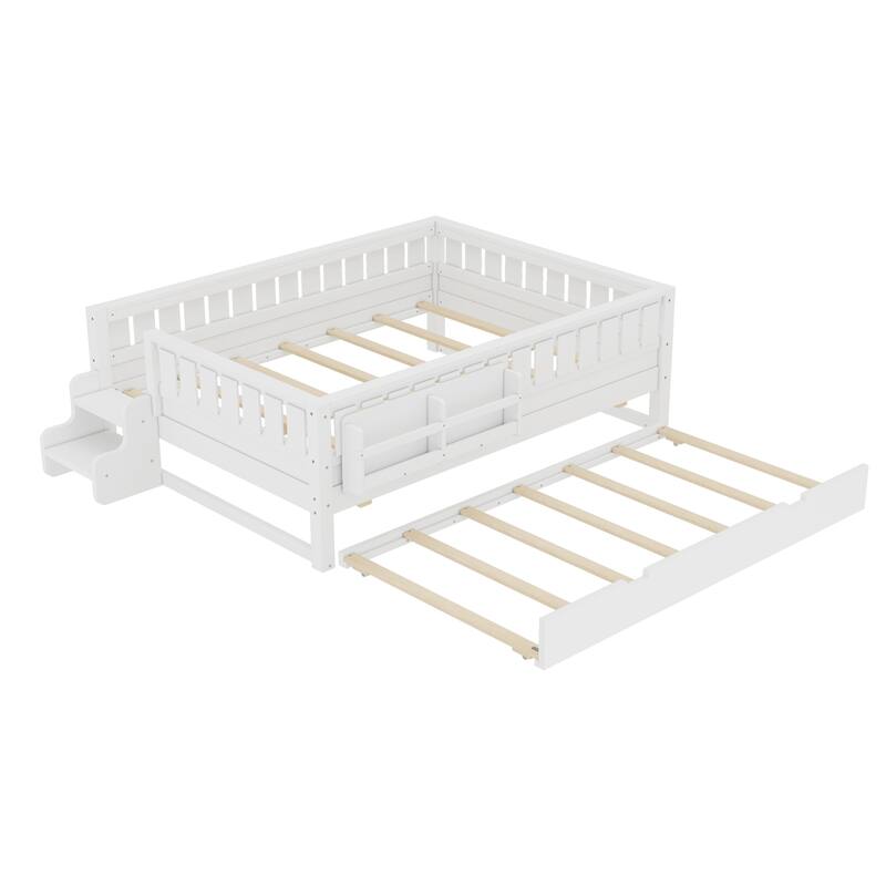 Full with Built-in Bookshelves and Small Staircase, High-Quality Safety Rails, and Trundle