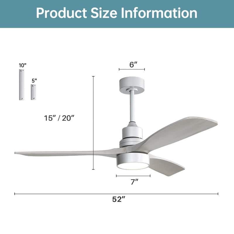 Sofucor 48/52 Inch Wood Ceiling Fan with Light and Remote/Smart App Voice Control, Dimmable Lights Included