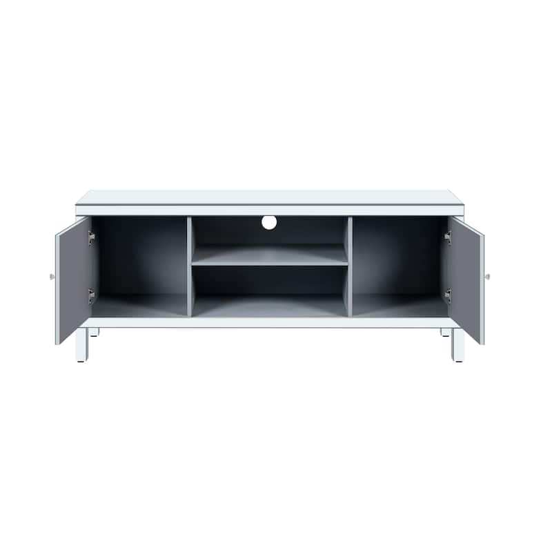59" TV Stand with M Shape Sparkling Mirror Doors, Open Storage and 2 Storage Cabinets for TVs Up to 65"