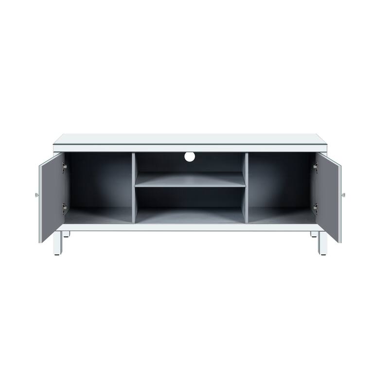 Mirrored TV Stand for 65+ inch TV,Sliver TV Console Table with Open Storage & 2 Storage Cabinets for Living Room