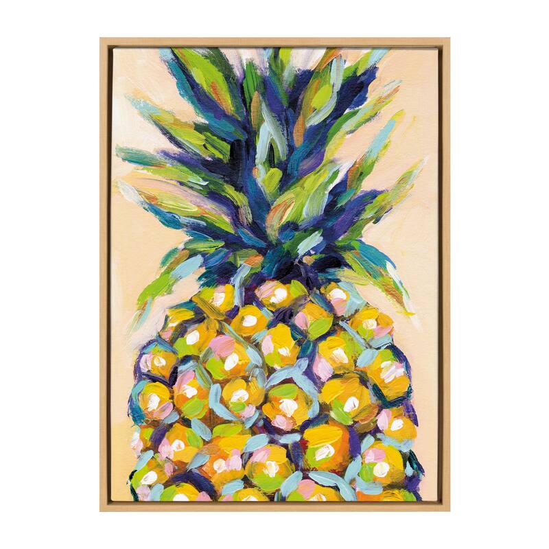 Kate and Laurel Sylvie Pineapple Framed Canvas by Rachel Christopoulos - 23x33 - Plastic - Brown