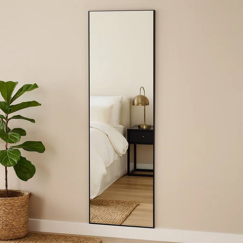 Rectangular Shape Thin Polystyrene Frame Long Mirror, Black