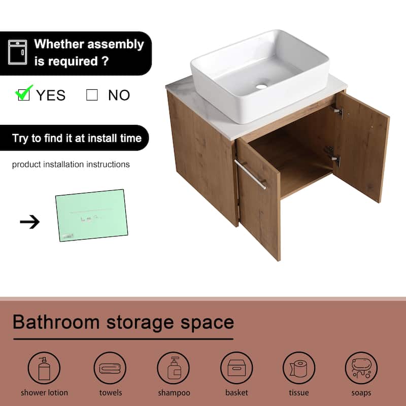 BNK 24"/30" Single Sink Bathroom Vanity with Soft Close Door, Modern Floating Vanity