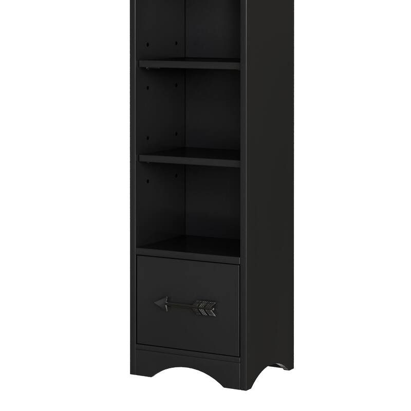 Javlergo Tall 7-Tier Adjustable Corner Bookcase with Drawer MDF Storage Shelf for Living Room Bedroom Kitchen and Entryway