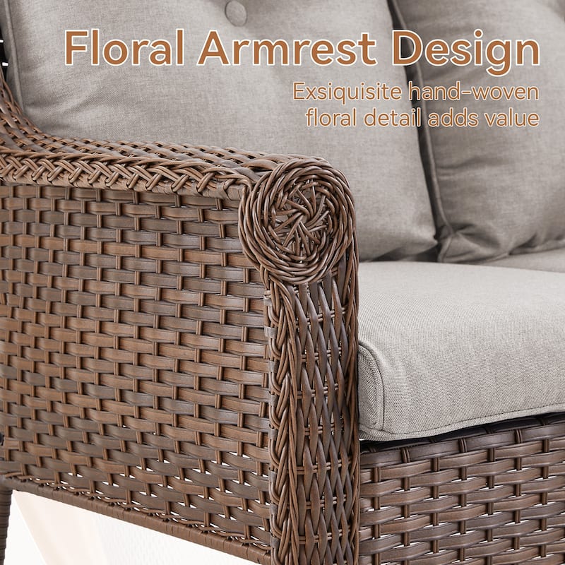 2-Seat Patio Sofa PE Wicker Couch Sofa