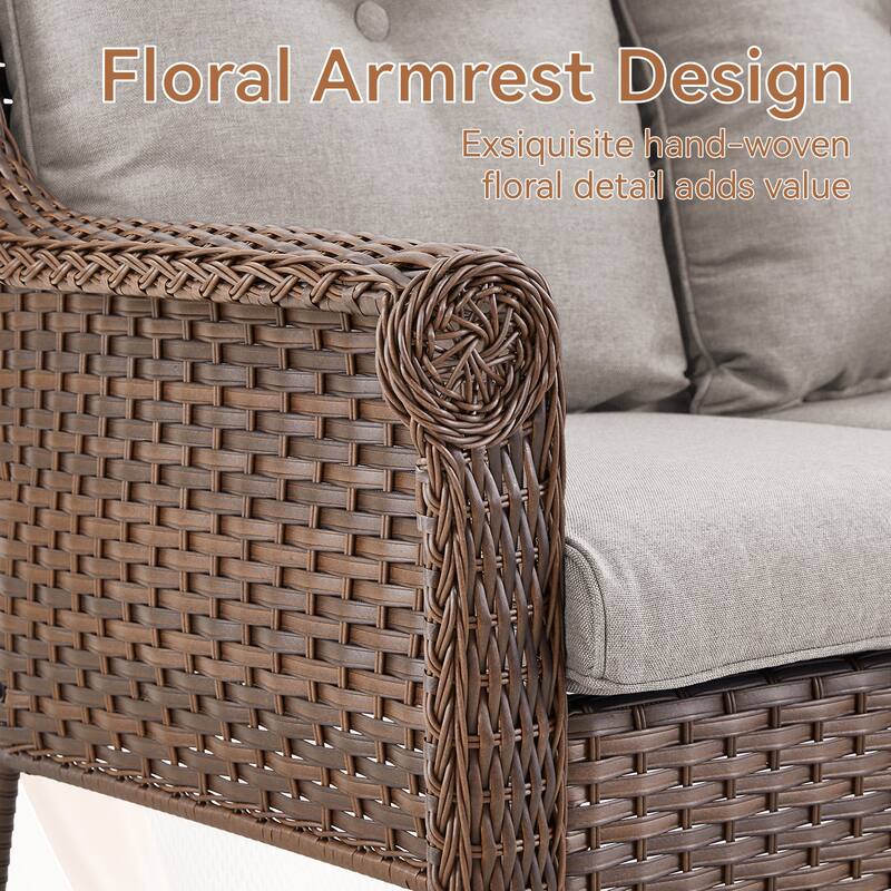 Outdoor Brown Rattan Patio Chair with Cushion