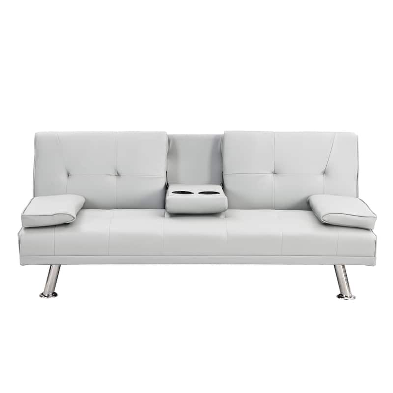 White 66.1" PVC Loveseat Sofa Bed with Wood Frame and Stainless Leg for Living Room