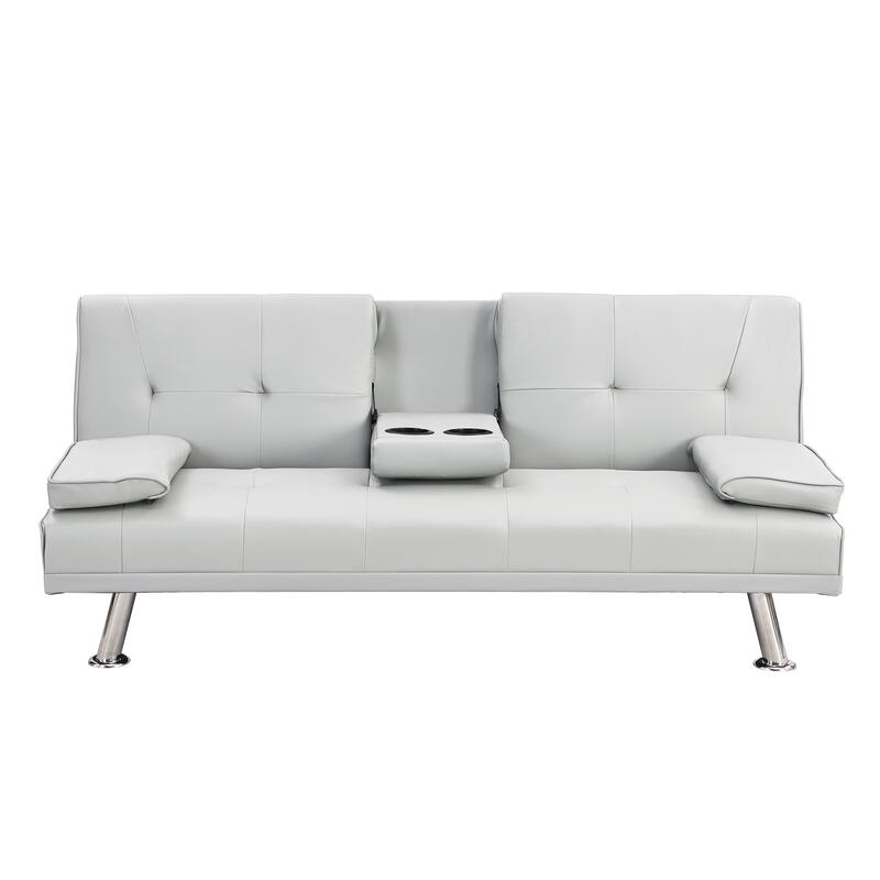 White PVC Loveseat Sofa Bed with Wood Frame