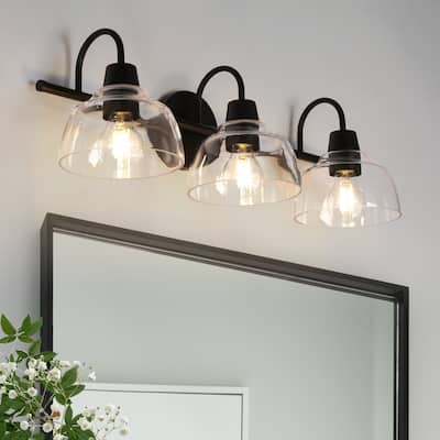 Regan Modern Black 3-Light Linear Farmhouse Bathroom Vanity Lights Globe Glass Wall Sconces - 23.6'' L x 6.5'' W x 8.3'' H
