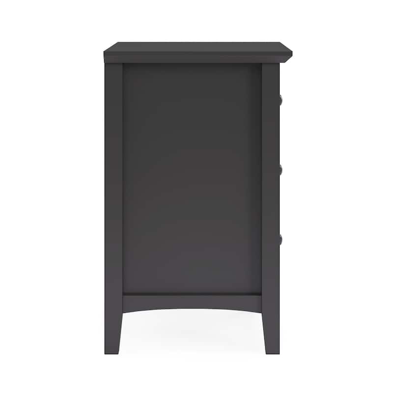 Fritz 30 Inch Bedside Nightstand, 3 Drawer, Round Handles, Black Solid Wood