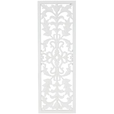 Wood Floral Carved Panel Wall Decor with Scroll Details - White - Roche River Decor