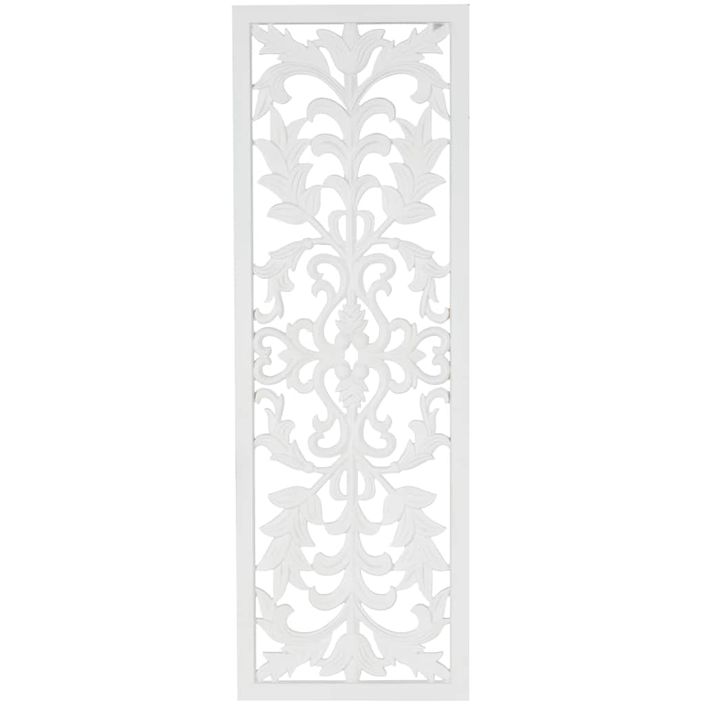 Wood Floral Carved Panel Wall Decor with Scroll Details - White - Roche River Decor
