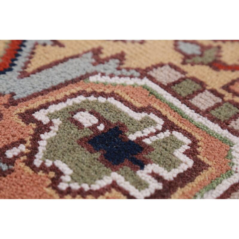 Hand Knotted Oriental 100% Wool Carpet Traditional Medallion Oranges & Rust Heriz (serapi) Area Rug - 11' 9'' X 8' 10''