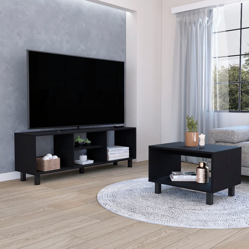 Eclipse Living Room Duo Set with TV Stand And Coffee Table with Steel Accents - Black