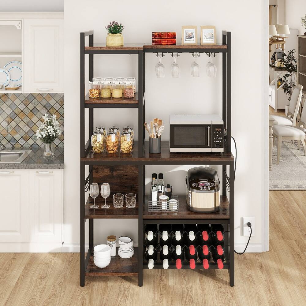 Kitchen Baker's Rack with Microwave Stand Wine Storage and Utility Shelves for Organized Pantry