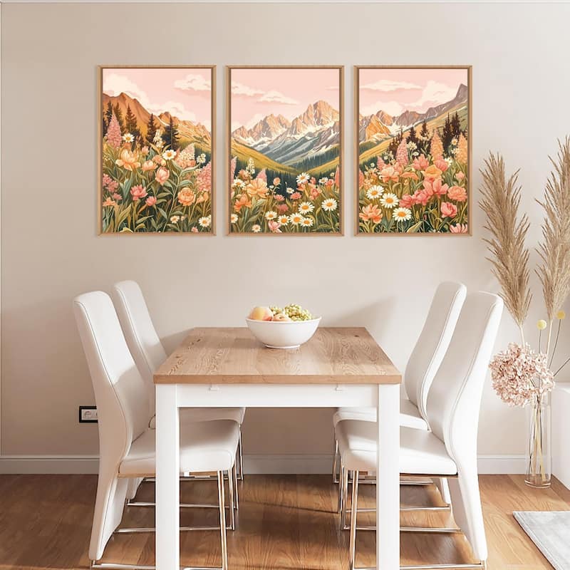 Pink Flower Wall Decor, Nature Wildflower Wall Painting
