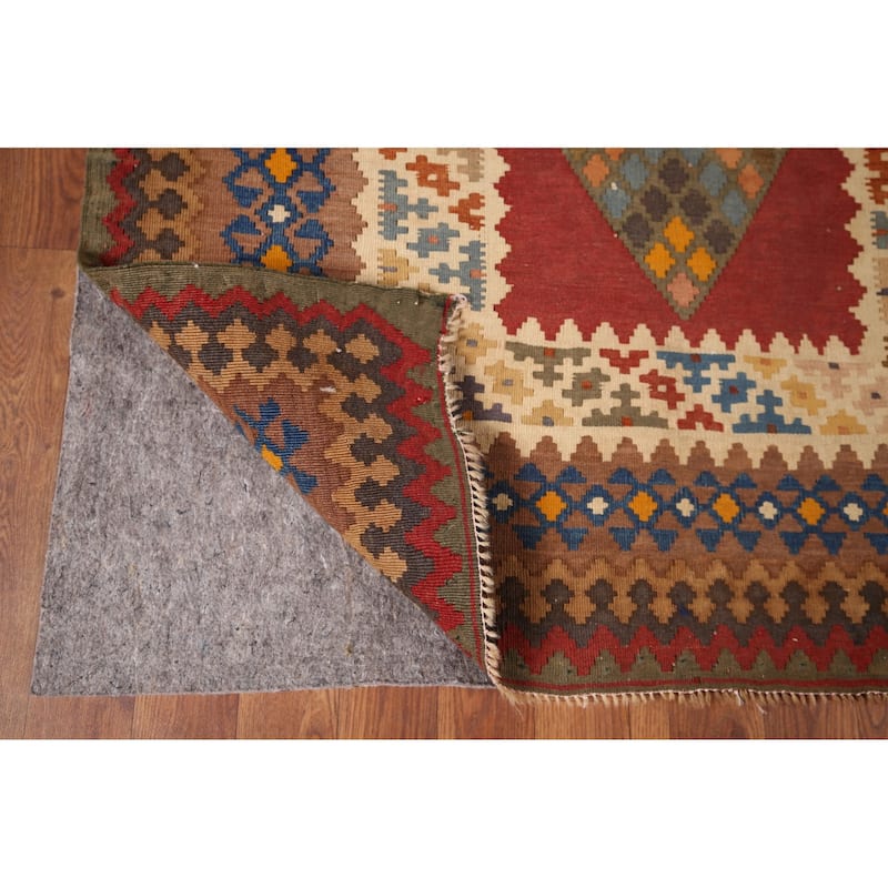 Kilim Qashqai Persian Vintage Rug Hand-Woven Beige Wool Carpet - 5'5"x 8'3"