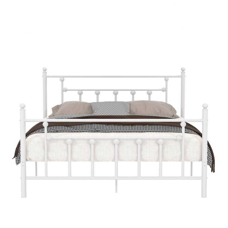 VECELO Metal Platform Bed Frame with Headboard and Footboard, Heavy Duty Slat Support/Underbed Storage Space, Victorian Style