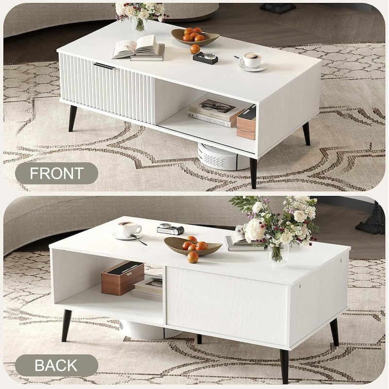 2-Tier Farmhouse Coffee Table with Storage for Living Room, Office - N/A