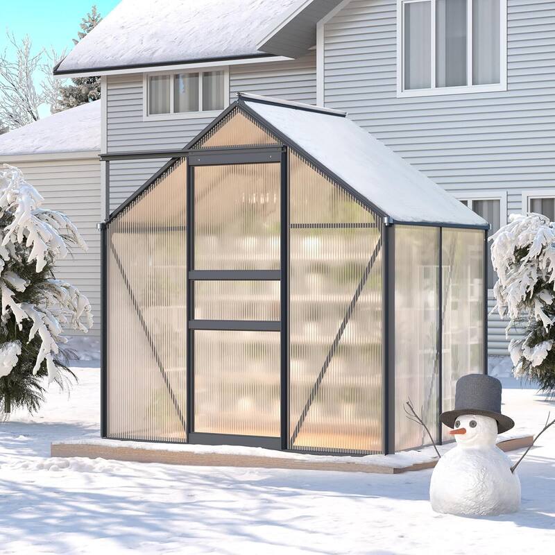 All-Season Backyard Garden 6x4FT Walk-in Polycarbonate Greenhouse, Black