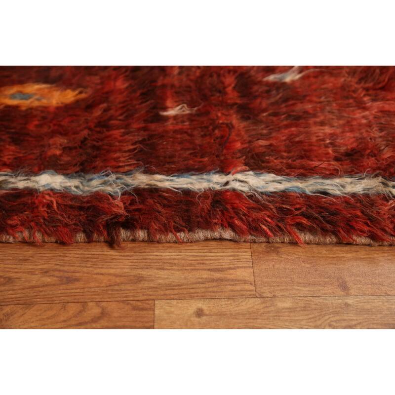 Hand Knotted Oriental 100% Wool Carpet Modern Tribal Red Moroccan Area Rug - 8' 9'' X 6' 4''