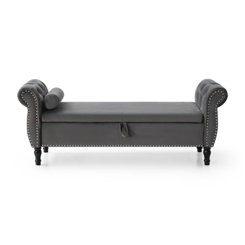 63" Velvet Multifunctional Storage Rectangular Sofa Stool - Grey