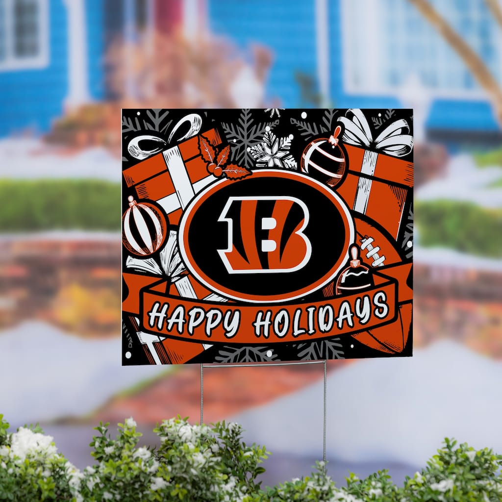 Cincinnati Bengals Yard Sign, Happy Holidays - 24" x 18"