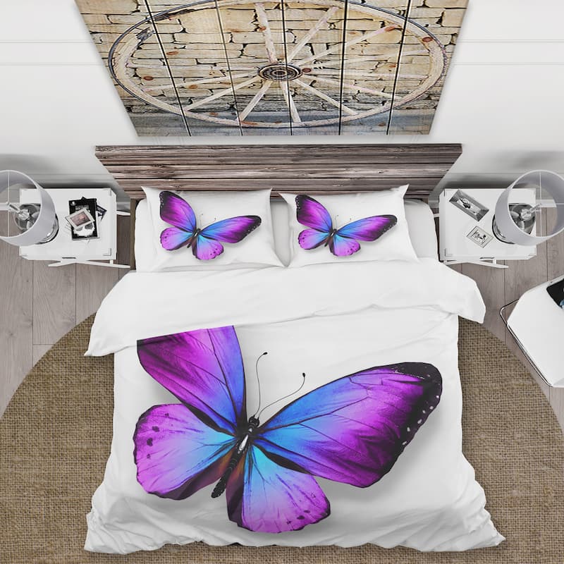 Designart 'Violet and Blue Butterfly' Modern Duvet Cover Set