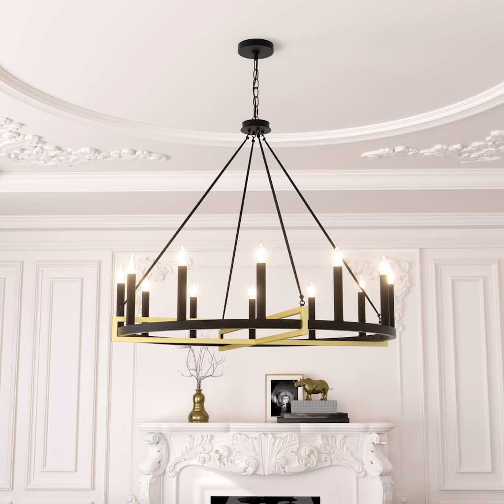 Acroma 12-light 41In Farmhouse Black Geometric Wheel Chandelier