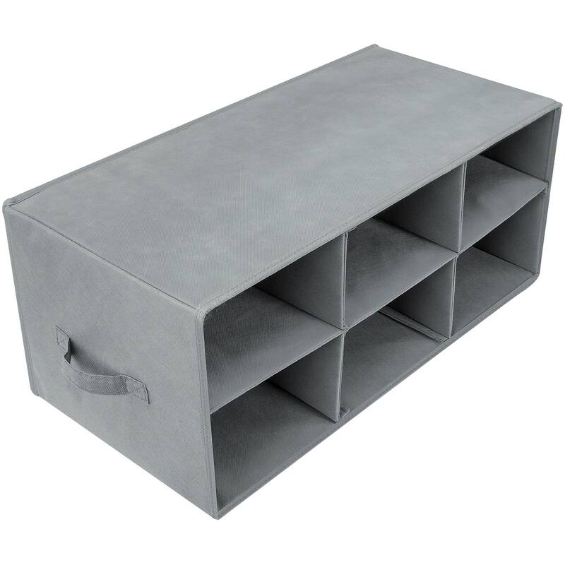 Shoe Organizer Bin, 6 Section Cubby Shelves, Foldable Portable Detachable Closet Organizer (Grey)