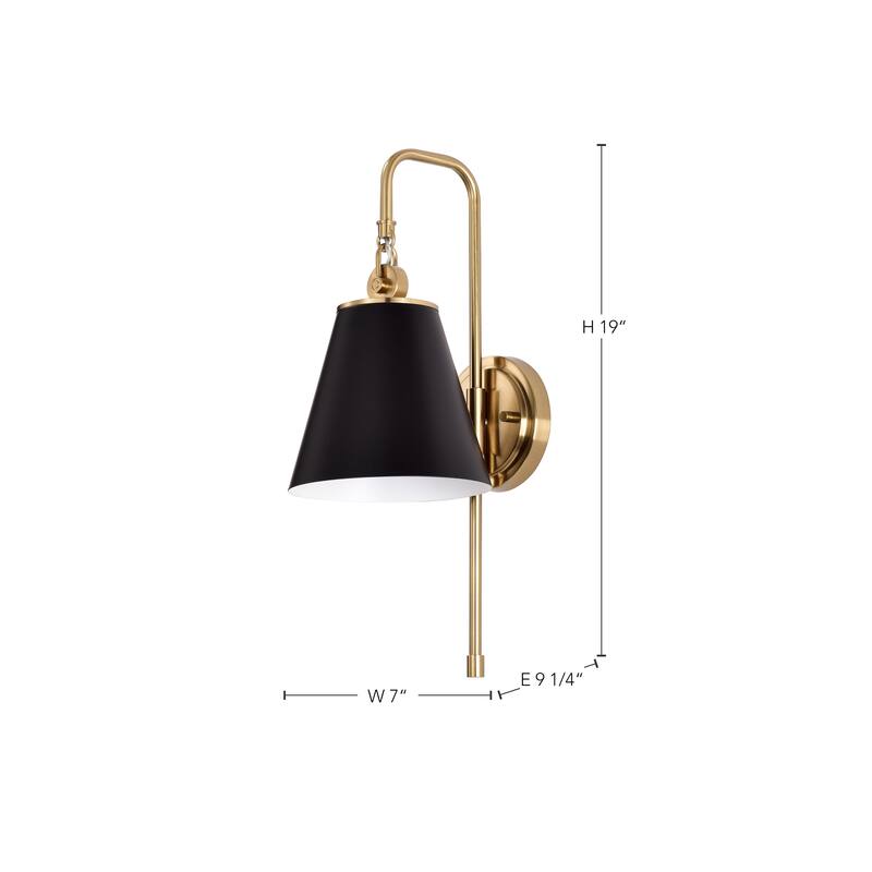 Dover 1 Light Wall Sconce Black with Vintage Brass