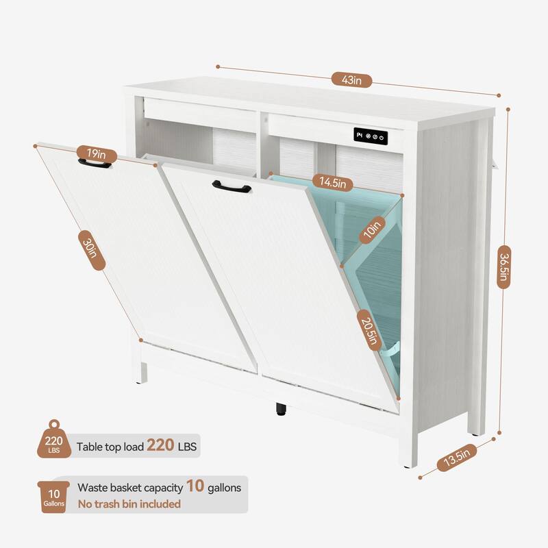 Fluted Double Tilt Out Trash Can Cabinet 20 Gallon With A Built-in Deodorizing System, Dog Proof Garbage Can