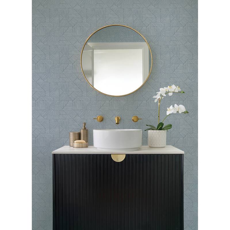 A-Street Prints Crescendo Blue Block Geometric Wallpaper