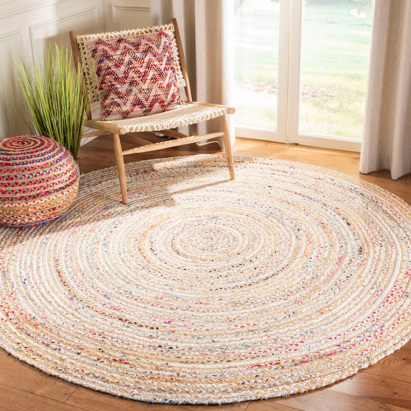 SAFAVIEH Handmade Cape Cod Marget Boho Coastal Jute Rug - 7' Round - Beige/Multi - Round