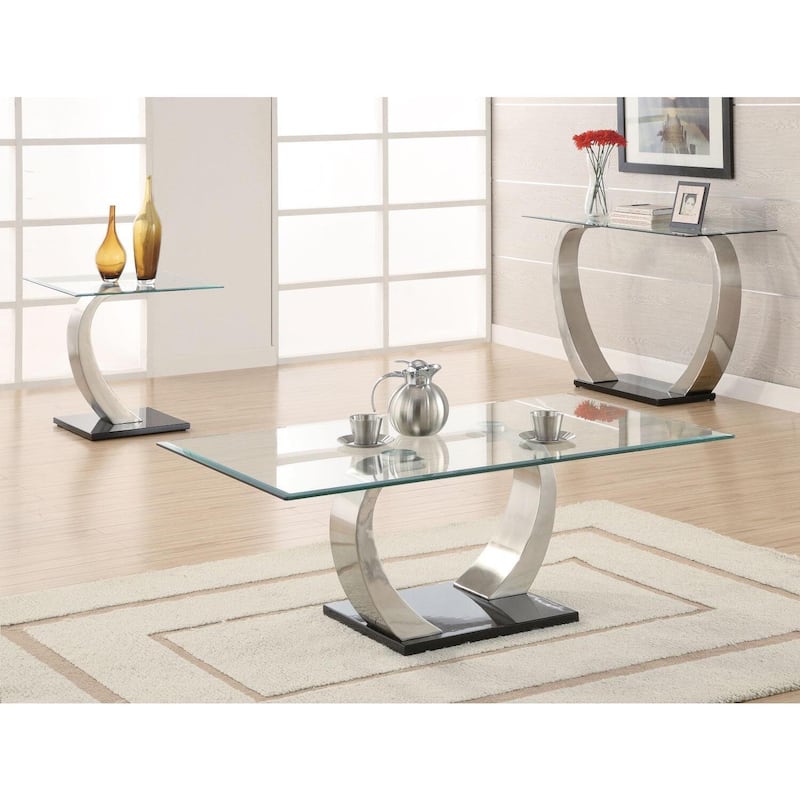 French End Table with Glass Top - Modern Accent Table, Satin Black & Clear, 24" Wide - 23.5