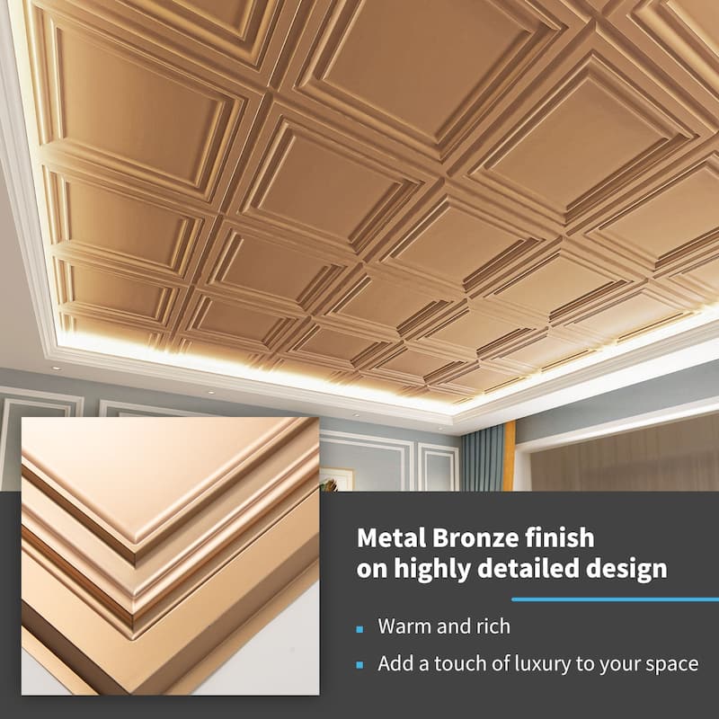 Art3d 2x2 ft. PVC Ceiling Tiles in Bronze,Glue Up Ceiling Tiles, Lay-in Celing Tiles