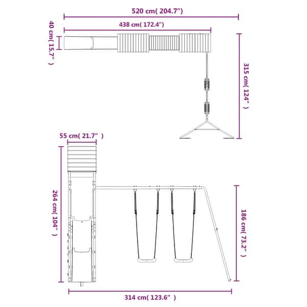 dimension image slide 1 of 2, vidaXL Swing Set Outdoor Backyard Wooden Playground Equipment for Kids Age 3-8