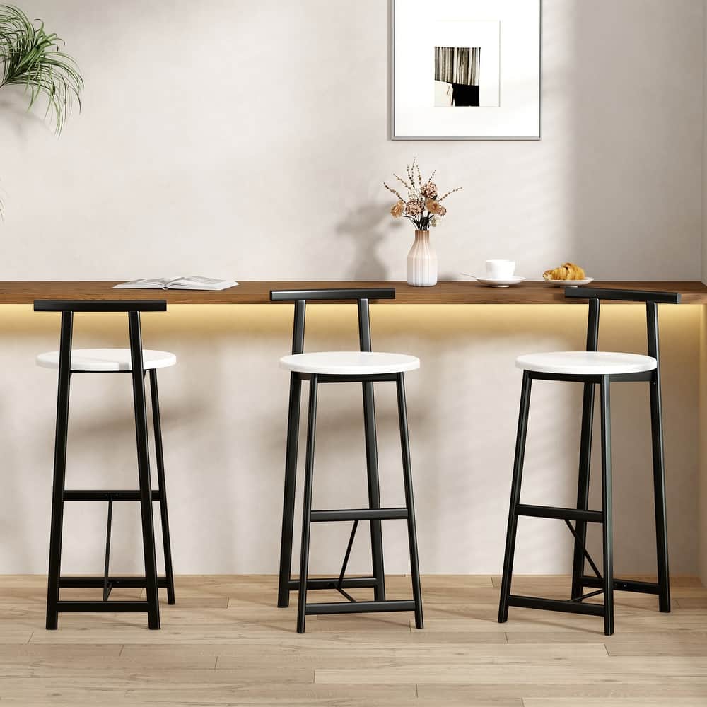 27'' Brown Wooden Round Bar Stools Set of 3 Ostweer Furniture
