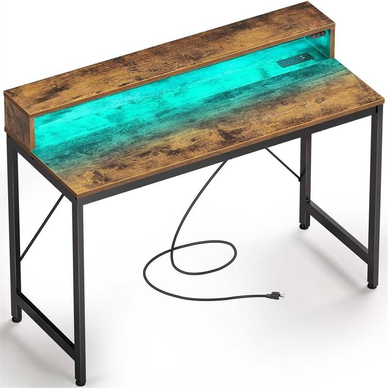 Computer Desk 39 inch with LED Lights - Rustic Brown